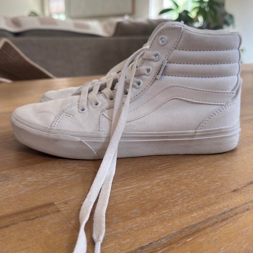 Vans Women’s Sk8 White High-Top Canvas Sneakers - 6.5